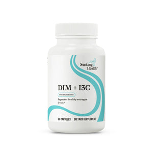 A Supplement container with the name DIM+13C by Seeking Health.