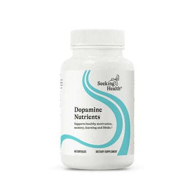 A Supplement container with the name Dopamine Nutrients by Seeking Health.