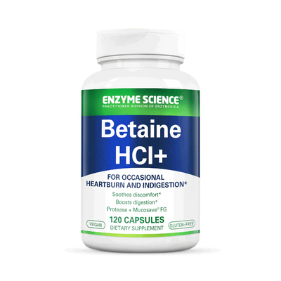 Image of Betaine HCL+ supplement by Enzyme Science, 120 capsule, soothes discomfort, boosts digestion, Protease, Mucosave 