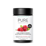 A Supplement container with the name Electrolyte Hydration Low Carb (Raspberry Juice) by Pure Sports Nutrition.