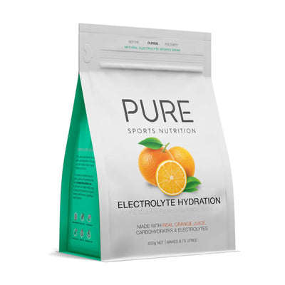 A Supplement container with the name Electrolyte Hydration (Orange Juice ) by Pure Sports Nutrition.