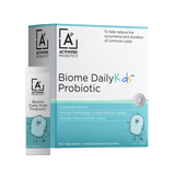 Front shot of a box of Activated Probiotic probiotics for kids blue and white with a sachet.