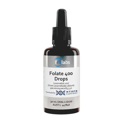 A Supplement bottle with the name Folate 400 Drops by RNLabs.