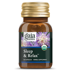 A bottle with the name Sleep and relax by Gaia Herbs