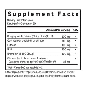 Ingredients: Stinging Nettle Extract, Quercetin, Luteolin, Bromelain, Glucoraphanin.