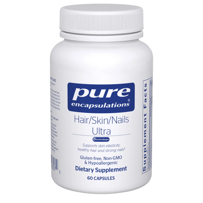 A Supplement container with the name Hair/Skin/Nails by Pure Encapsulations.
