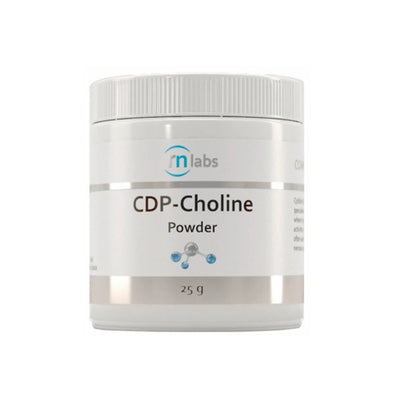 Image of a white Supplement bottle that says RN Labs CDP- Choline Powder 25g 