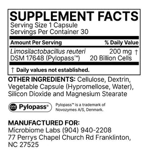 Supplement facts for PyloGuard 30c