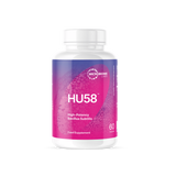 A Supplement container with the name HU58 High-potency Bacillus Subtilis by Microbiome Labs.