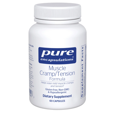 A Supplement container with the name Muscle Cramp/Tension Formula by Pure Encapsulation.