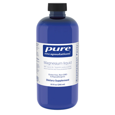 A Supplement container with the name Magnesium Liquid by Pure Encapsulations.