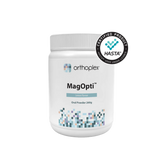 A Supplement container with the name MagOpti (260g) by Orthoplex 