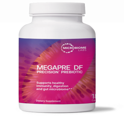 A Supplement container with the name Megapre DF by Microbiome Labs.