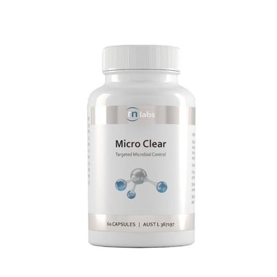 A supplement bottle with the name Micro Clear by RNlabs