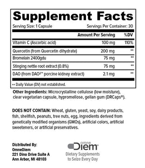 Supplement facts for Histamine Complete 15,000 HDU 30c by OmneDiem