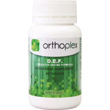 A Supplement Container with the name D.E.F (Digestive Enzyme Formula) 60 Tablets by Orthoplex Green