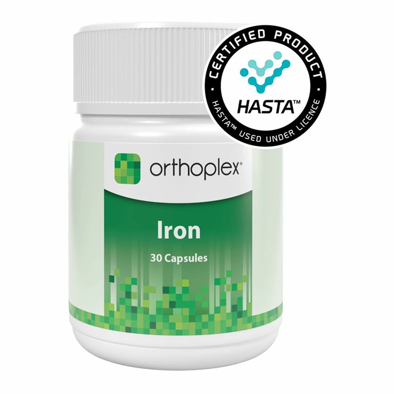 A Supplement container with the name Iron by Orthoplex Green