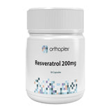 A Supplement container with the name  Resveratrol (200mg) by Orthoplex White.