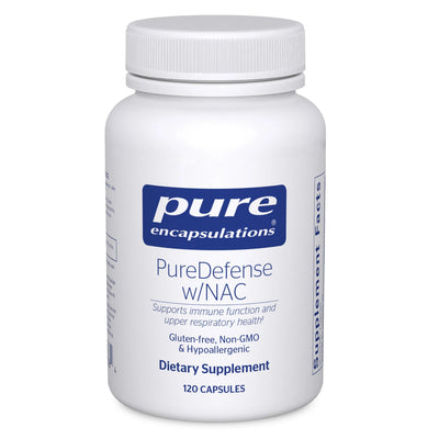 A Supplement container with the name PureDefense w/NAC by Pure Encapsulations.