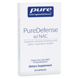 A Supplement container with the name PureDefence w Nac (travel Pack) by Pure Encapsulations.