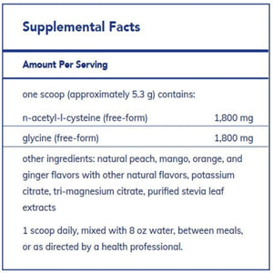 Ingredients: n-acetyl-l-cysteine (free-form), glycine (free-form)