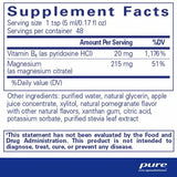 Text describing the ingredients: Vitamin B6 (as pyridoxine HCI), Magnesium (as magnesium citrate).