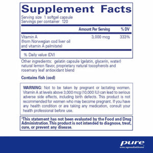 Ingredients: Vitamin A (from Norwegian cod liver oil and vitamin A palmitate.
