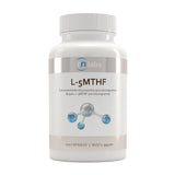 Image of a white supplement bottle that says rn labs L-5 MTF Levomefolate Glucosamine 902 micrograms (Equiv. L-5MTHF 500 micrograms) 120 capsules 