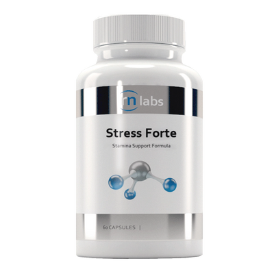 A Supplement container with the name Stress Forte by RN Labs.