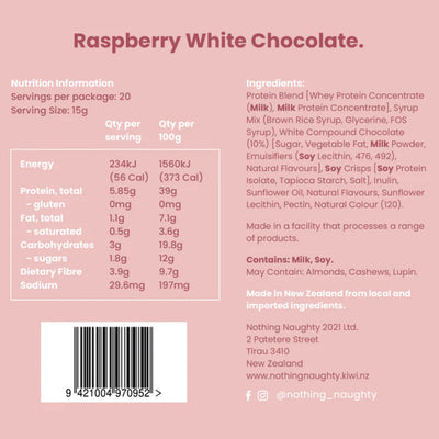 Ingredients:  Protein Blend [Whey Protein Concentrate (Milk), Milk Protein Concentrate, Whey Protein Isolate (Milk)], Imo Syrup, Brown Rice Syrup, Glycerine, Cocoa Soy Crisps (Soy Protein Isolate, Cocoa, Tapioca Starch), Compound Chocolate (10%) [Sugar, Vegetable Fat, Milk Powder, Cocoa Powder, Emulsifiers (Soy Lecithin, 476, 492), Natural Flavourings], Inulin, Sunflower Oil, Emulsifier (Sunflower Lecithin), Natural Flavourings, Natural Colour (120).