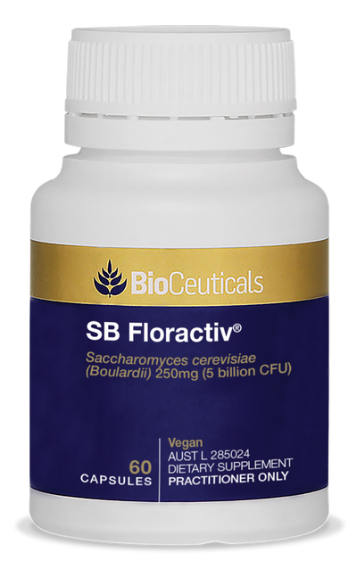 BioCeuticals blue and gold product image of SB Floractive 60 capsules.