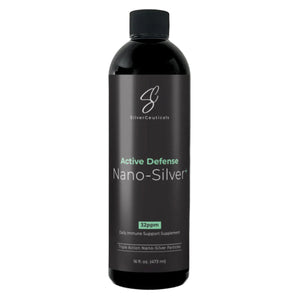 A Supplement container with the name Active Defese Nano-Silver 32ppm (473ml) by SilverCeuticals