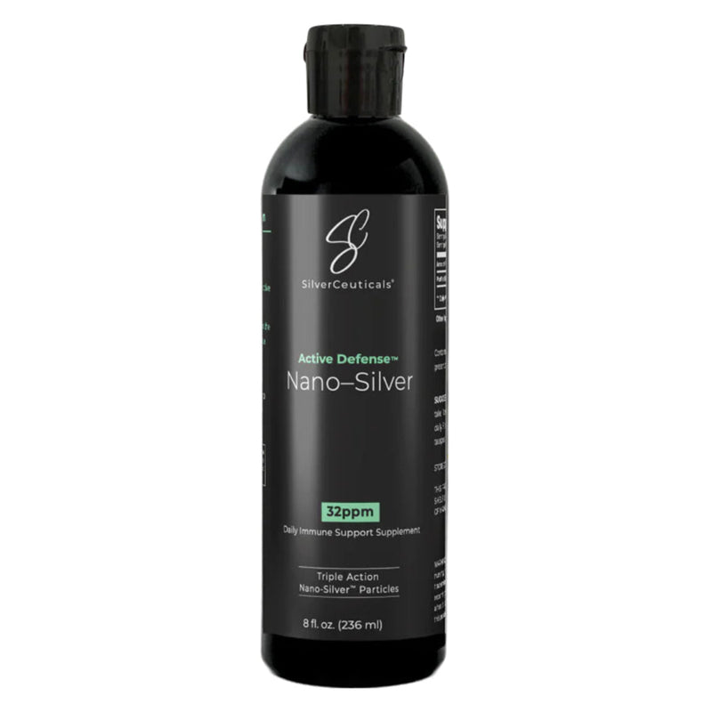 A Supplement container with the name Active Defese Nano-Silver 32ppm (236ml) by SilverCeuticals