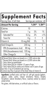 Text describing the ingredients: Vitamin A, EPA, DHA, Omega 3s.