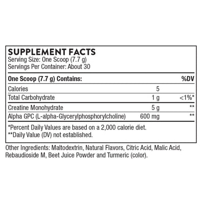 Ingredients: Creatine Monohydrate, Alpha GPC.