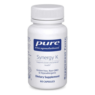 A Supplement container with then name Synergy K by Pure Encapsulations.