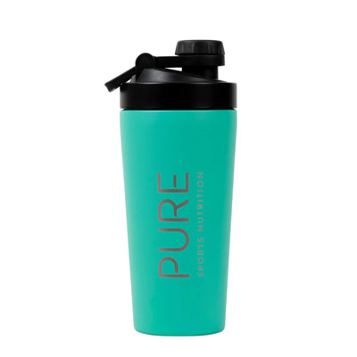 A Stainless Steel 600ML Shaker in  Turqoise by Pure Sports Nutrition.