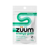 Image of a white supplement pcket that says Spearmint Zumm Energy Gum Clean fast effective sugar free with caffeine guarana and B vitamins 10 pieces 23.5g 