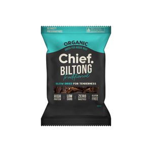 A Supplement packet of Chief Biltong Traditional  (30g) by Chief Nutrition.