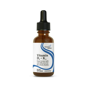 A Supplement container with the name Vitamin D3 + K2 by Seeking Health.