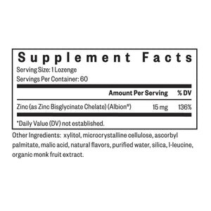 Ingredients: Zinc (as Zinc Bisglycinate Chelate) (Albion)