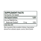 Ingredients including Zinc TRAACS Bisglycinate Chelate.