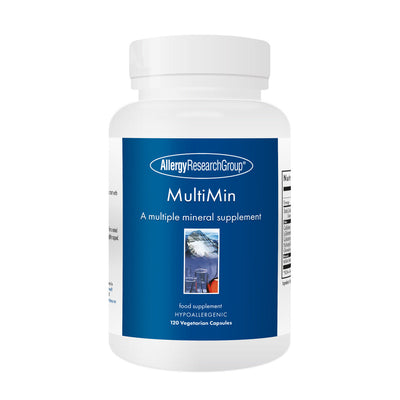 A Supplement container with the name MultiMin by Allergy Research Group.