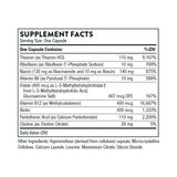 Ingredients including Thiamin, Thiamin HCI, Riboflavin, Riboflavin 5-phosphate sodium, Niacin, Niacinamide, Niacin, Vitamin B6, P5P, Pyridoxal 5 Phosphate, Folate, Methyltetrahydrofolate, Glucosamine Salt, Vitamin B12, Methylcobalamin, Biotin, Pantothenic Acid, Calcium Pantothenate, Choline citrate.