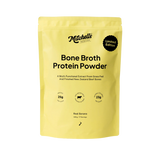 A Supplement pouch with the name Bone Broth Protein Powder (Real Banana) by Mitchell's Nutrition. 