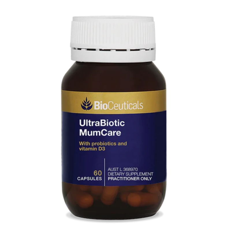 A Supplement container with the name Ultrabiotic Mumcare by BioCeuticals.