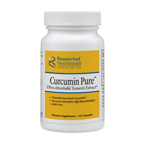 A Supplement container with the name Curcumin Pure by Researched Nutritionals.