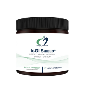 A Supplement container with the name IgGI shield by Designs for Health.