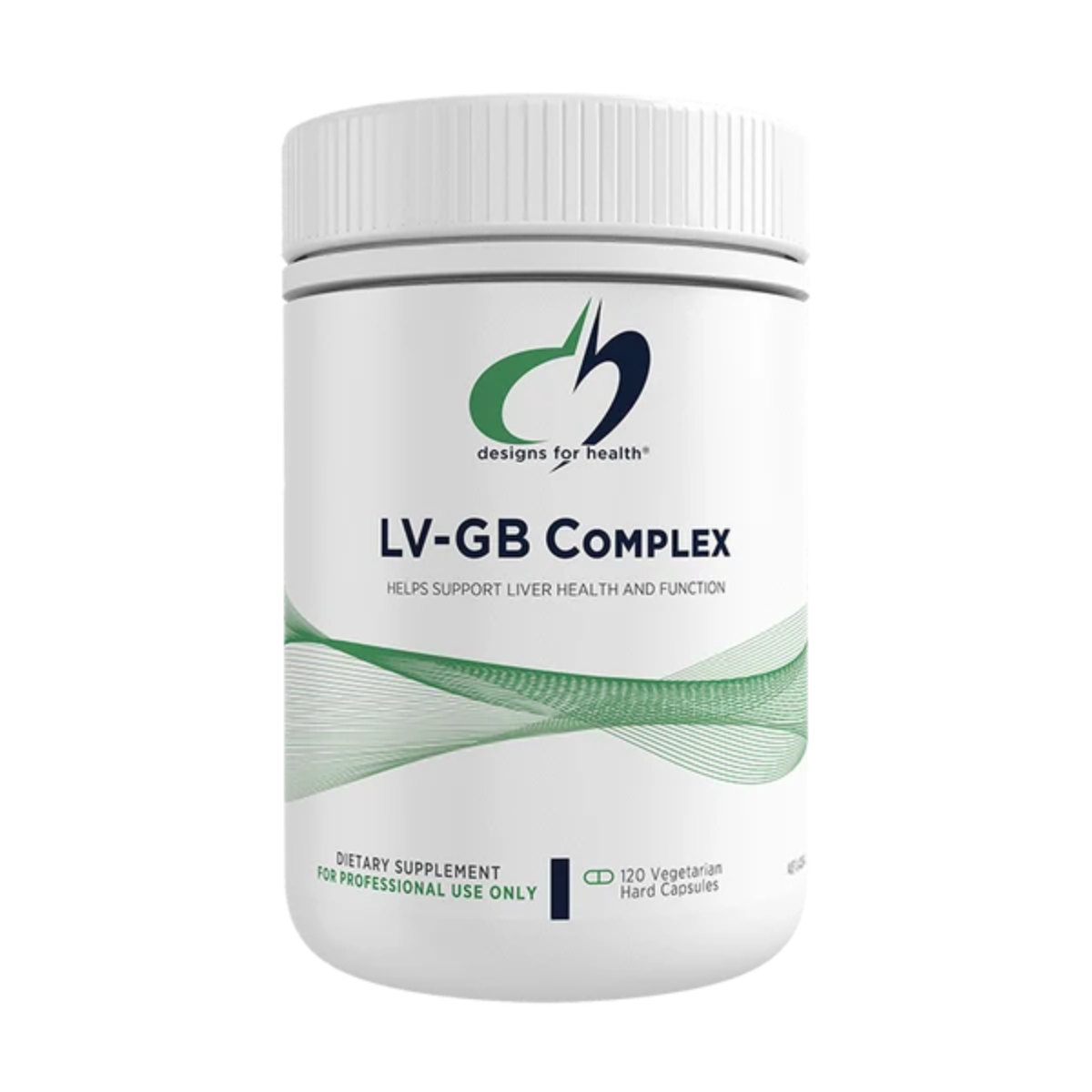 A Supplement container with the name LV-GB Complex by Designs for Health