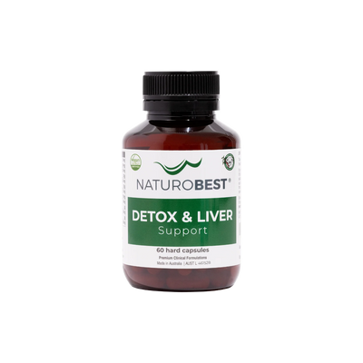 A Supplement container with the name Detox & Liver Support by Naturobest.